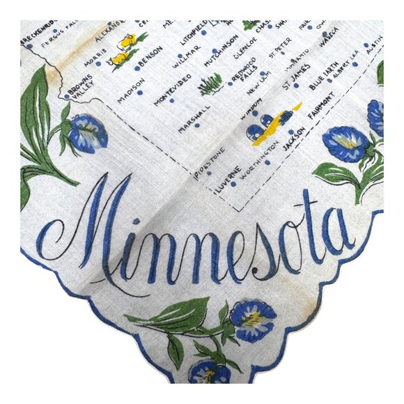 Minnesota State Flower Vintage Handkerchief Souvenir Scalloped Landmarks READ - Picture 2 of 8